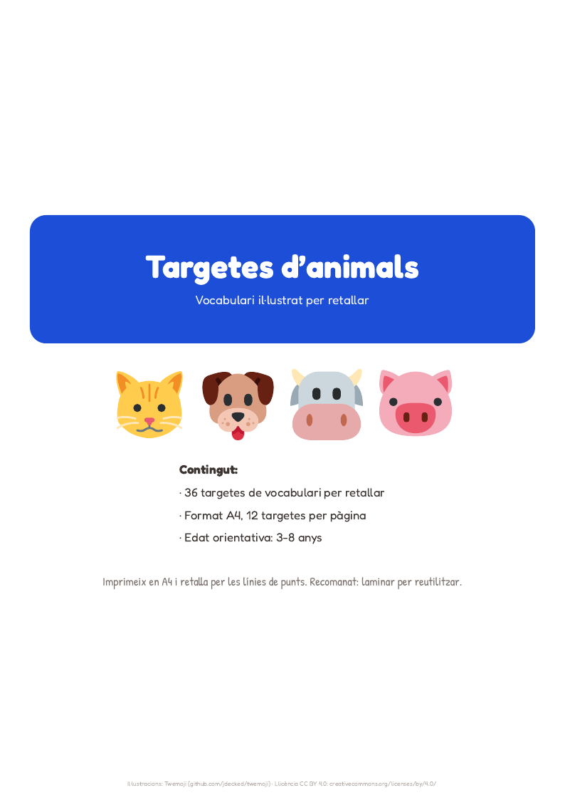 Portada del pack Targetes d’animals