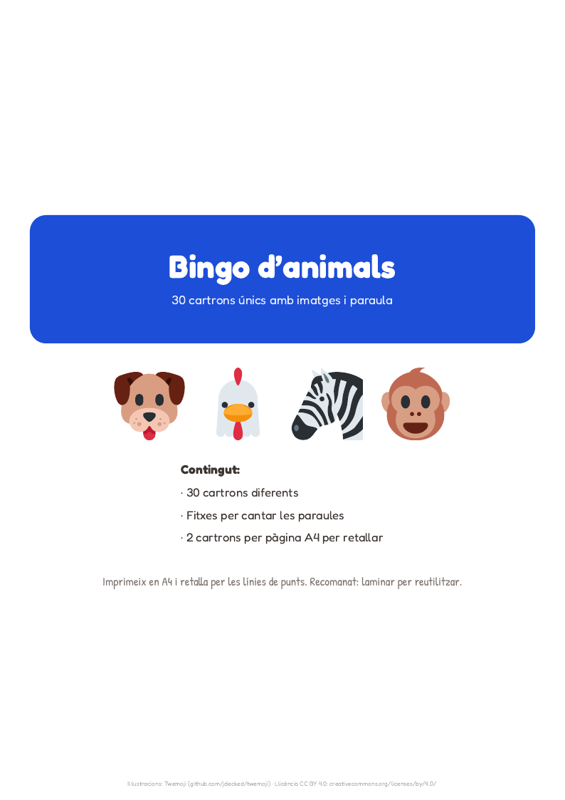 Portada del pack Bingo d’animals