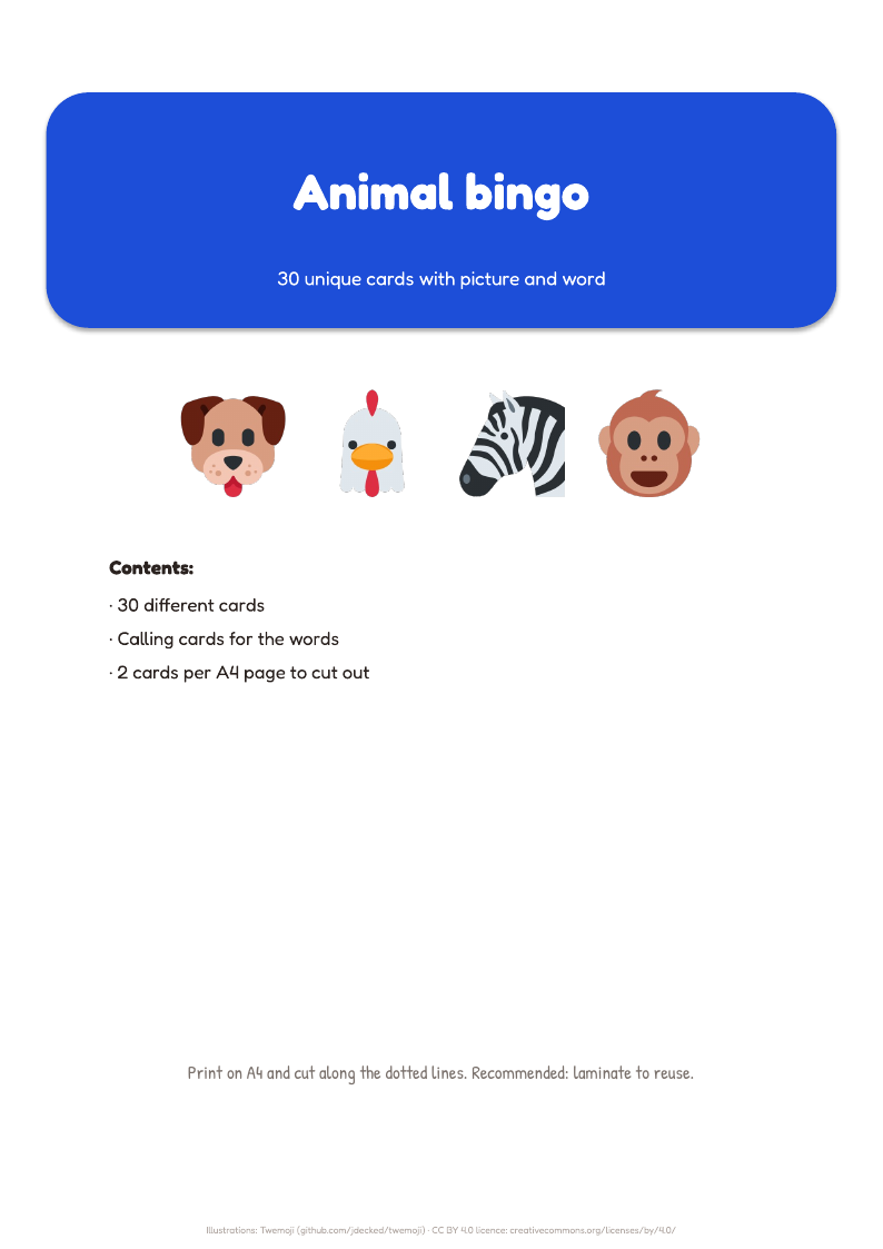 Cover of the pack Animal bingo