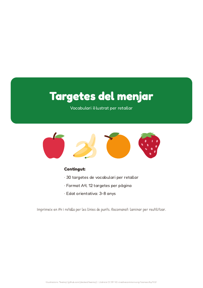 Portada del pack Targetes del menjar