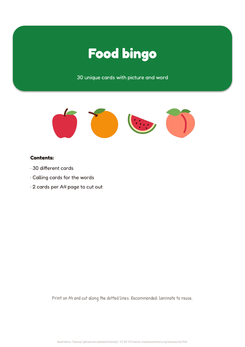 Cover of the pack Food bingo