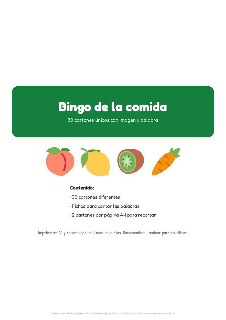 Portada del pack Bingo de la comida