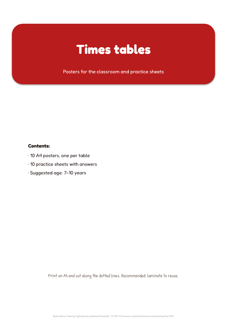 Cover of the pack Times tables