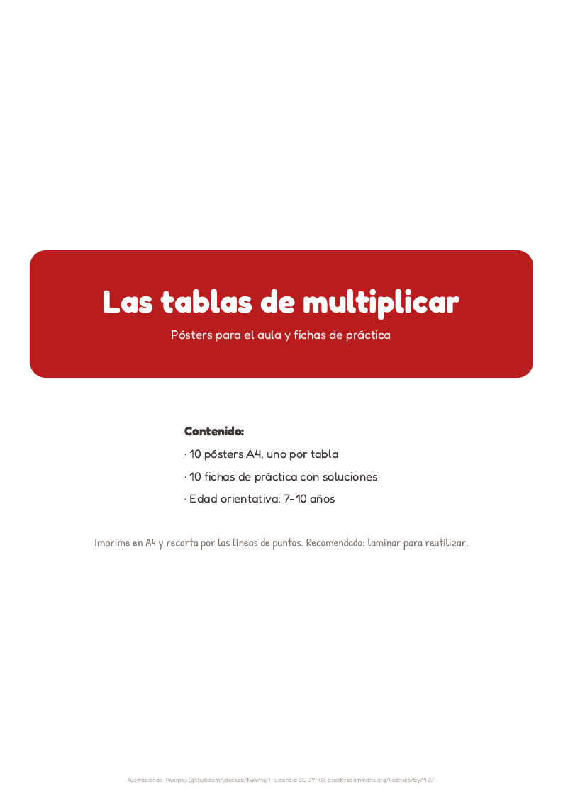 Portada del pack Las tablas de multiplicar