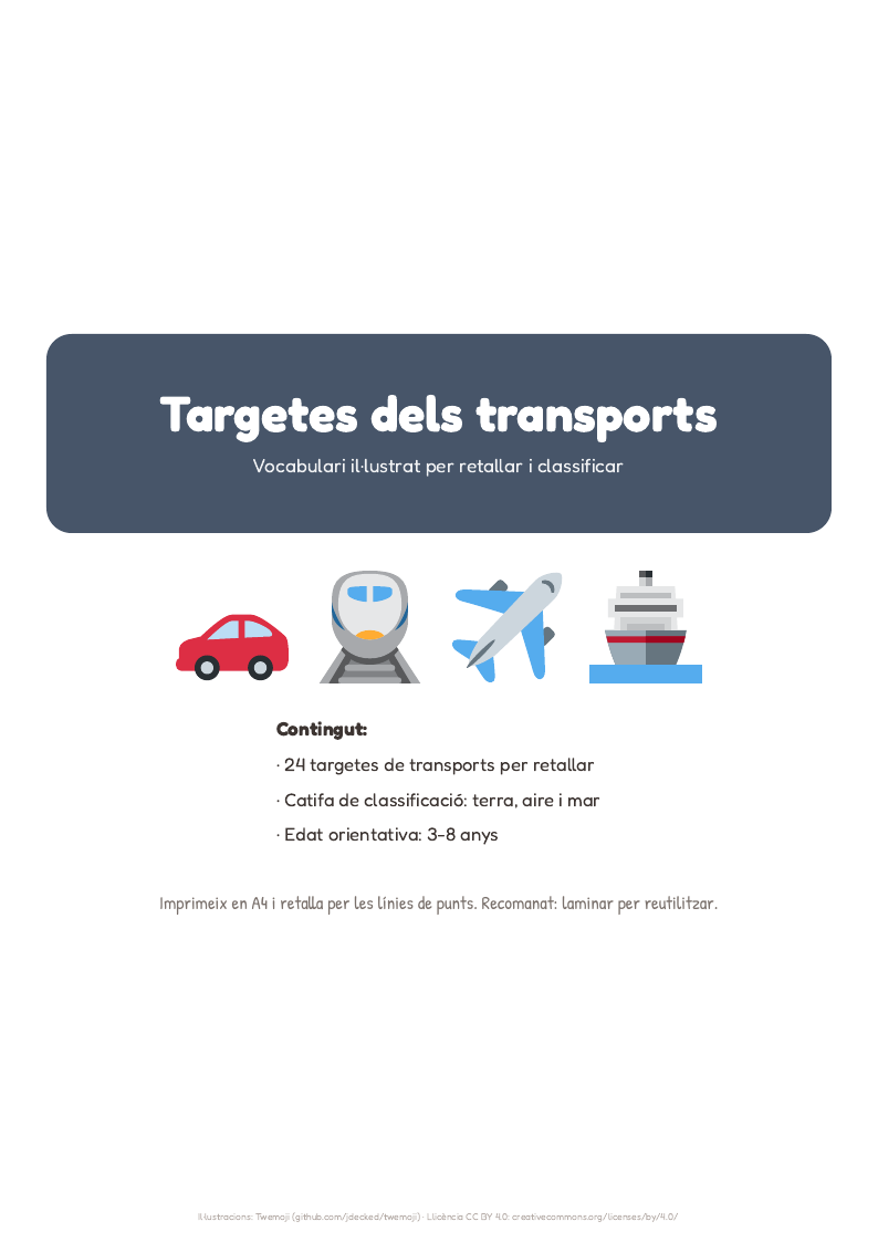 Portada del pack Targetes dels transports