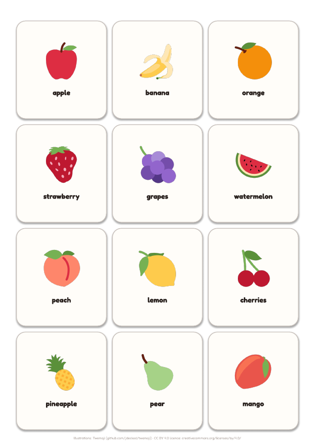 Page 3 of "Food cards": inside the printable material