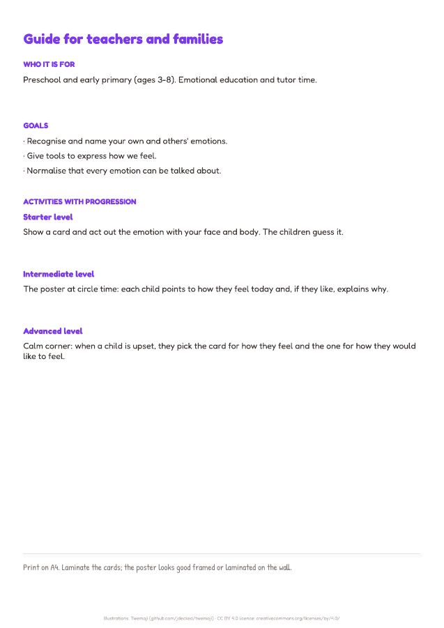 Page 2 of "Emotions": inside the printable material