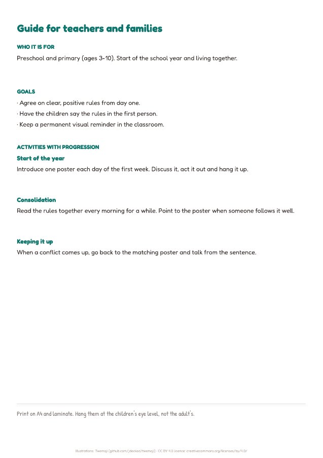 Page 2 of "Class rules": inside the printable material