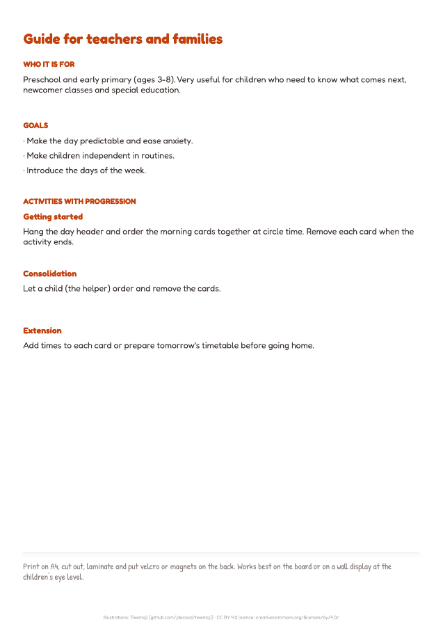 Page 2 of "Visual timetable": inside the printable material