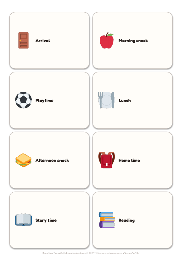 Page 4 of "Visual timetable": inside the printable material