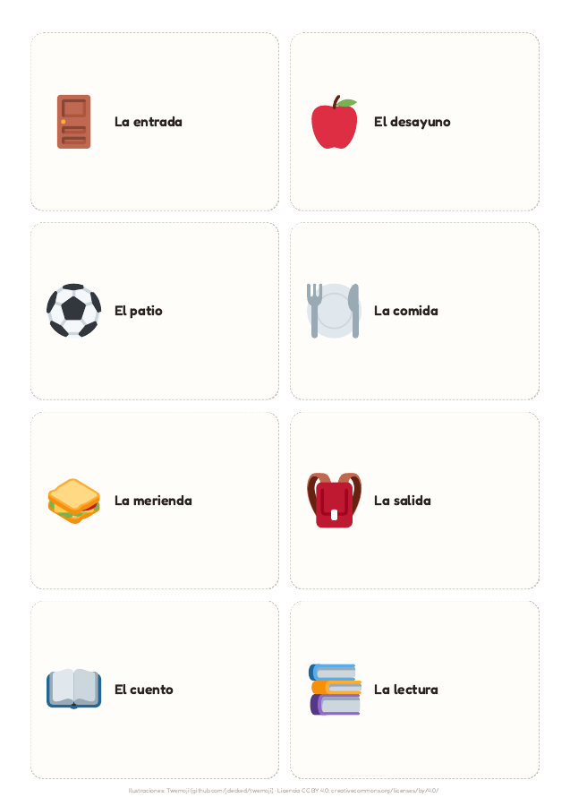 Página 4 de «El horario visual de la clase»: interior del material imprimible