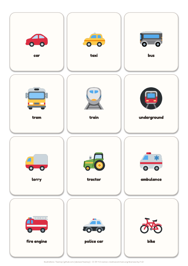Page 3 of "Transport cards": inside the printable material
