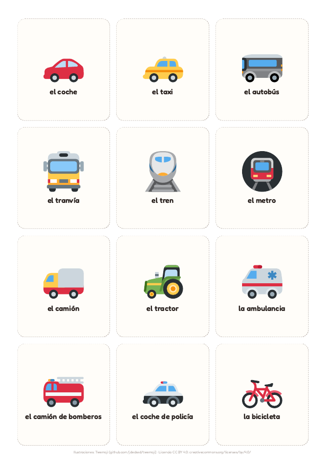 Página 3 de «Tarjetas de los transportes»: interior del material imprimible